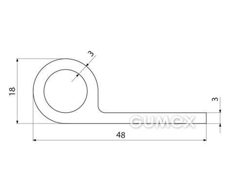 "P" Silikonprofil mit Loch, 48x18/3mm, 60°ShA, -60°C/+180°C, weiß, 